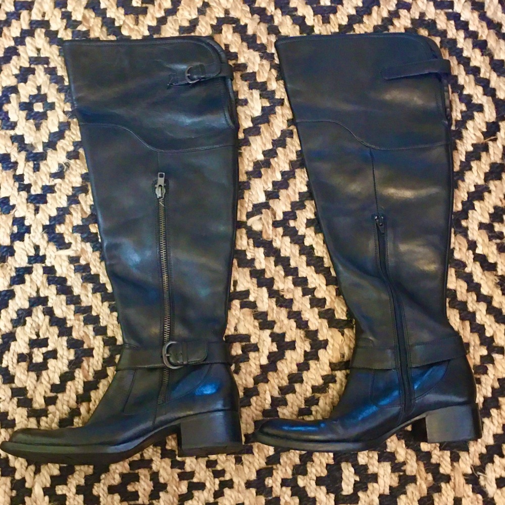 8.5 Crown Over Knee Riding Boots, Black Leather